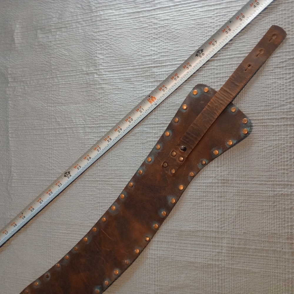 Designer Brown Leather Belt With Bronze Studs and Verdigris - Picture 7 of 8